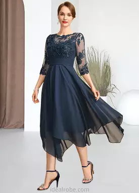 Rachael A-line Scoop Illusion Tea-Length Chiffon Lace Mother of the Bride Dress With Sequins STKP0021704