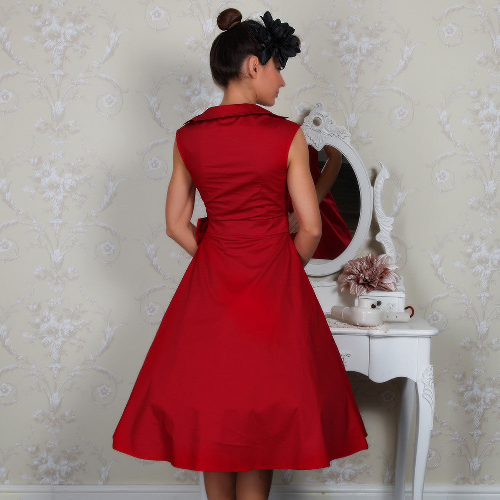 Red 50s Swing Bow Dress