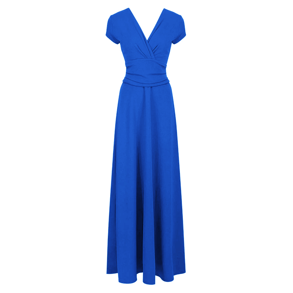 Royal Blue V Neck Cap Sleeve Maxi Dress