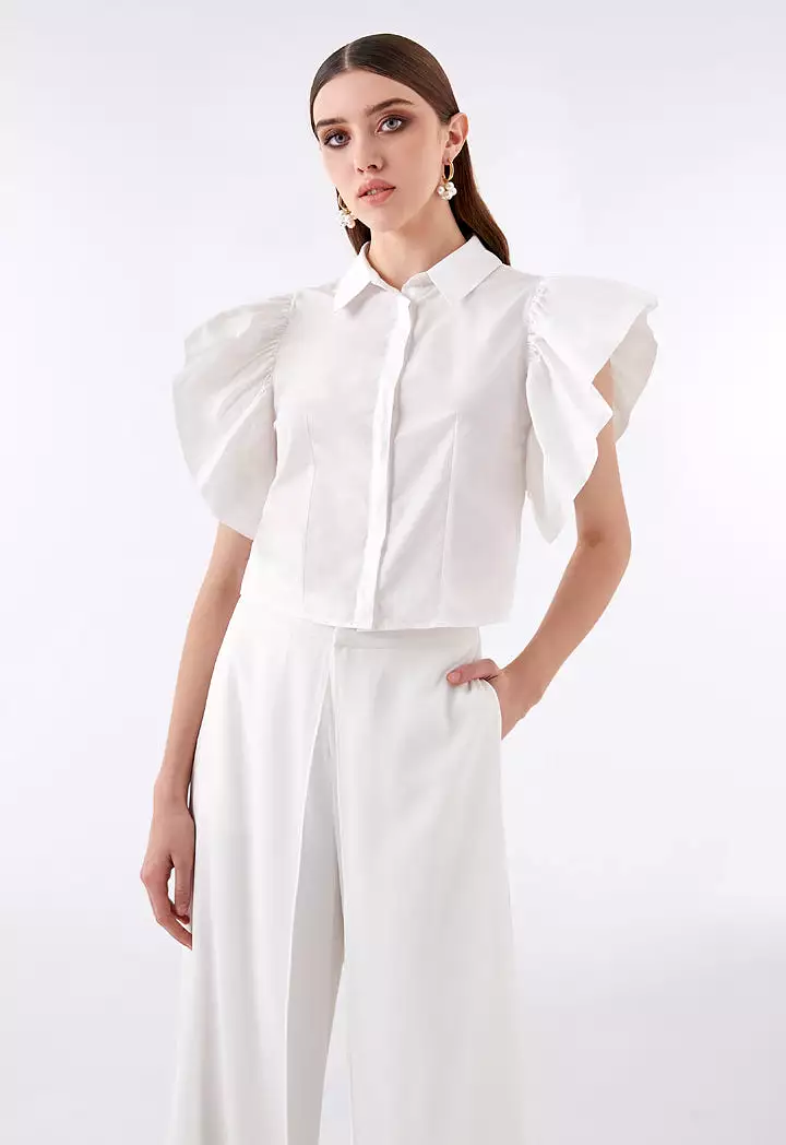 Ruffle Sleeve Button Down Shirt