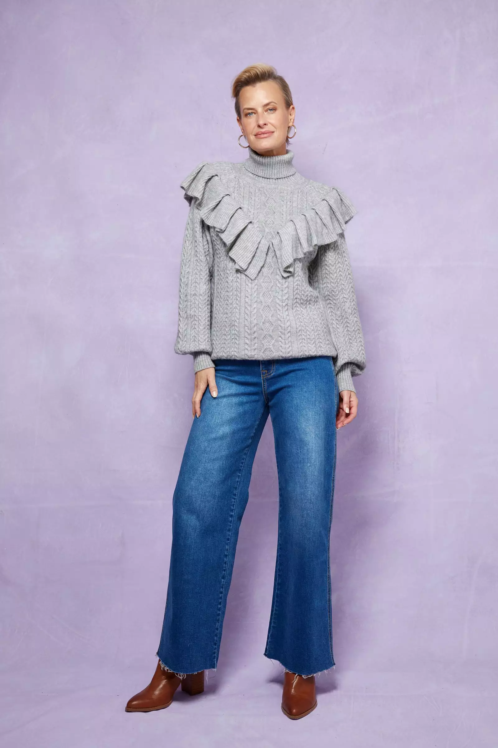 SALE - Romy Ruffle Knit Jumper - Marle Grey