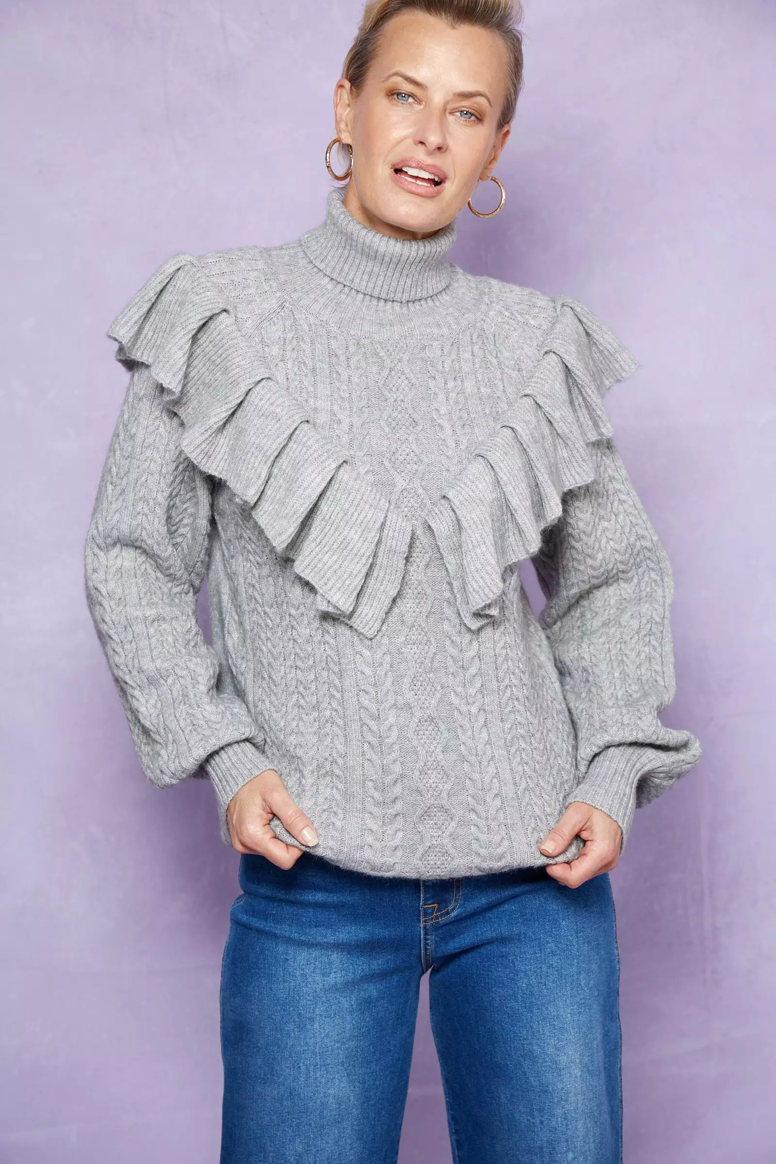 SALE - Romy Ruffle Knit Jumper - Marle Grey