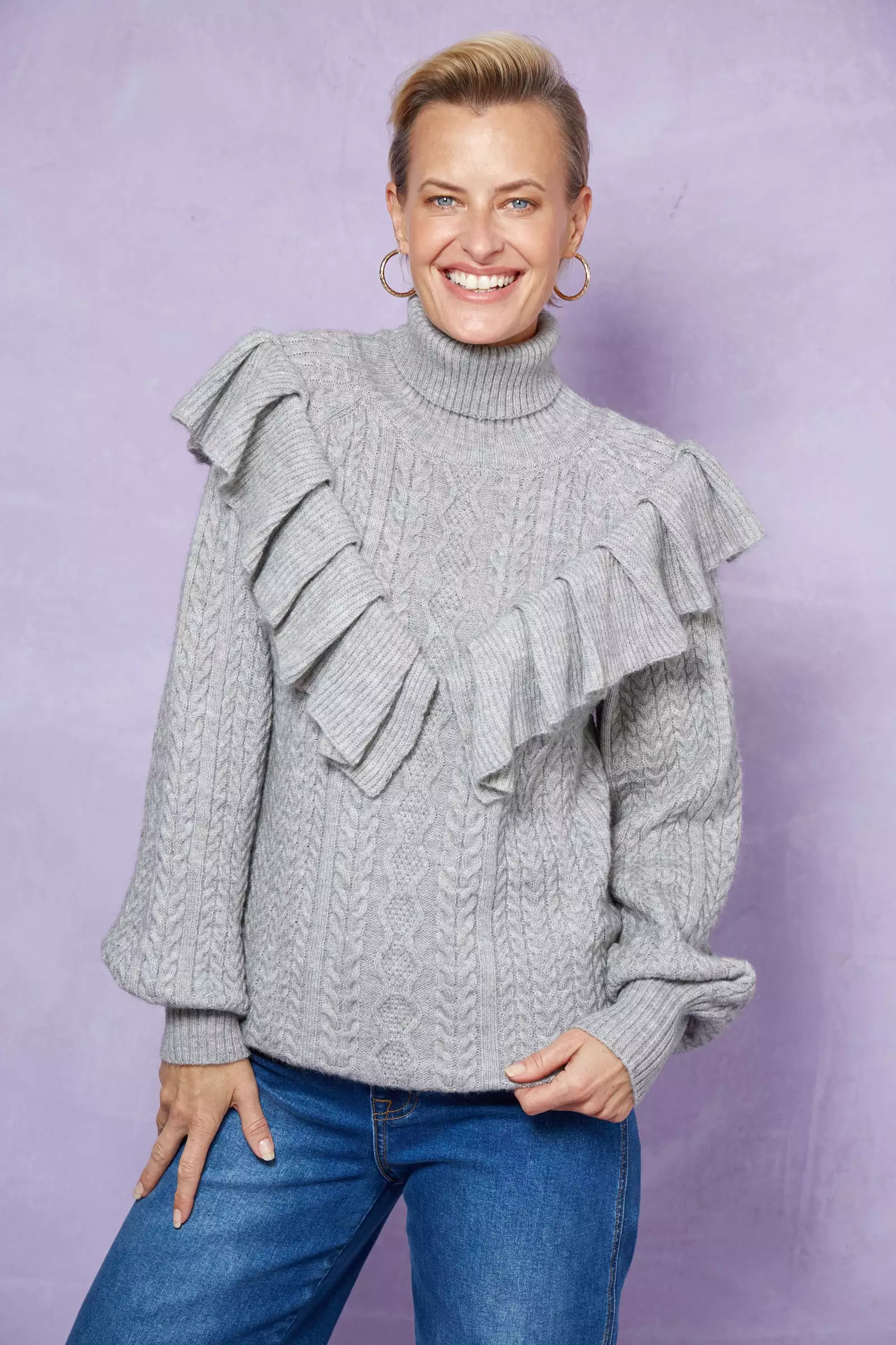 SALE - Romy Ruffle Knit Jumper - Marle Grey