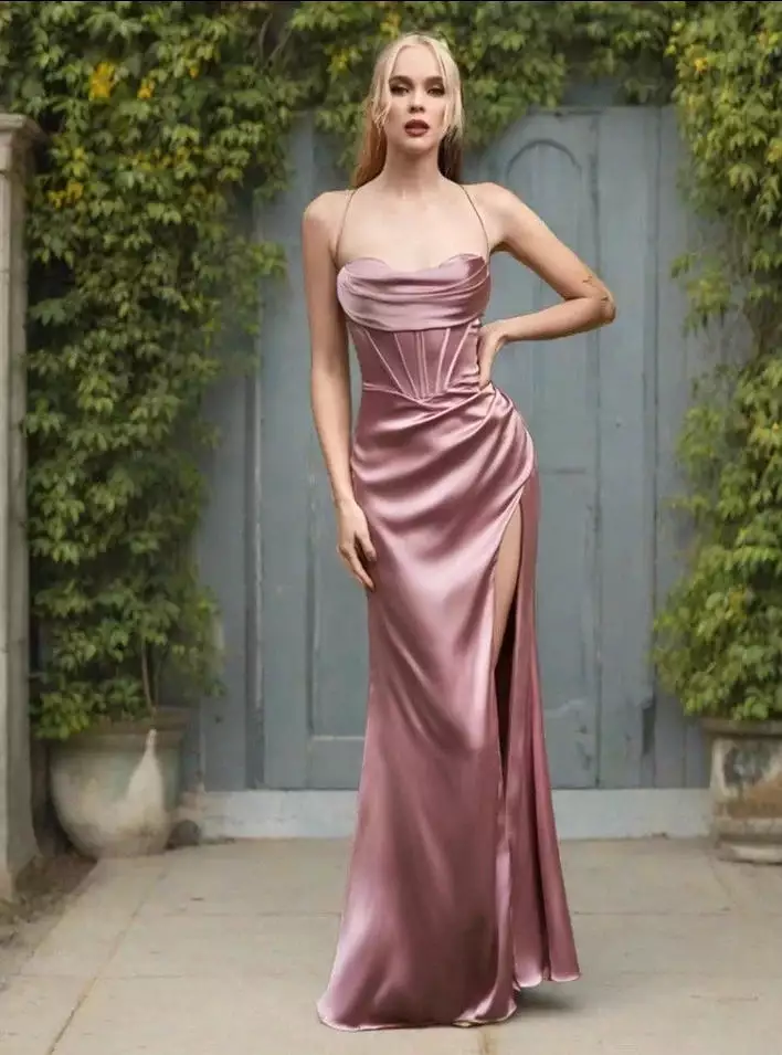 Satin Prom Dresses Summer Spaghetti Straps Satin Mermaid Evening Dresses 2024