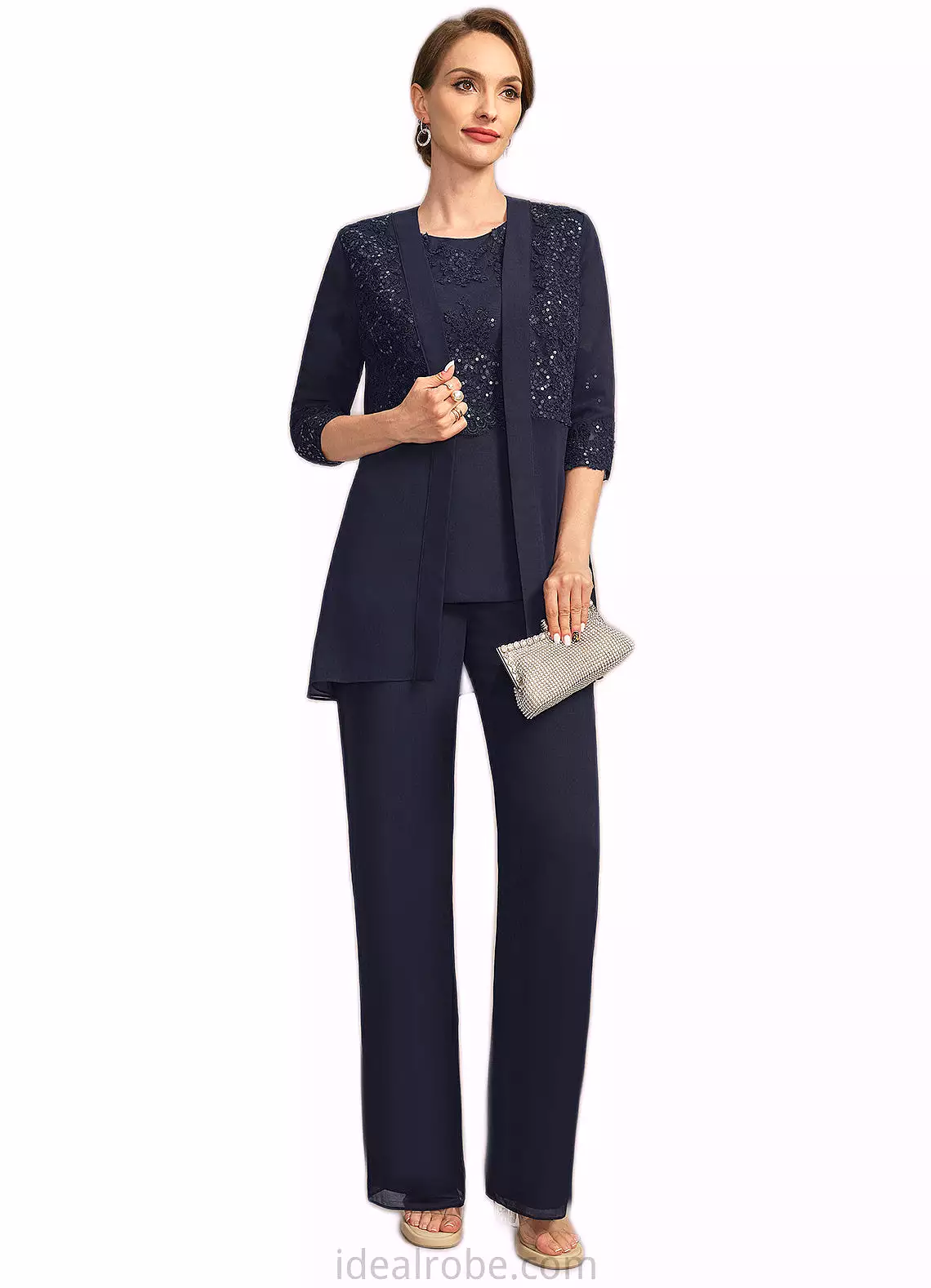 Sierra Jumpsuit/Pantsuit Separates Scoop Floor-Length Chiffon Lace Mother of the Bride Dress With Sequins STKP0021637