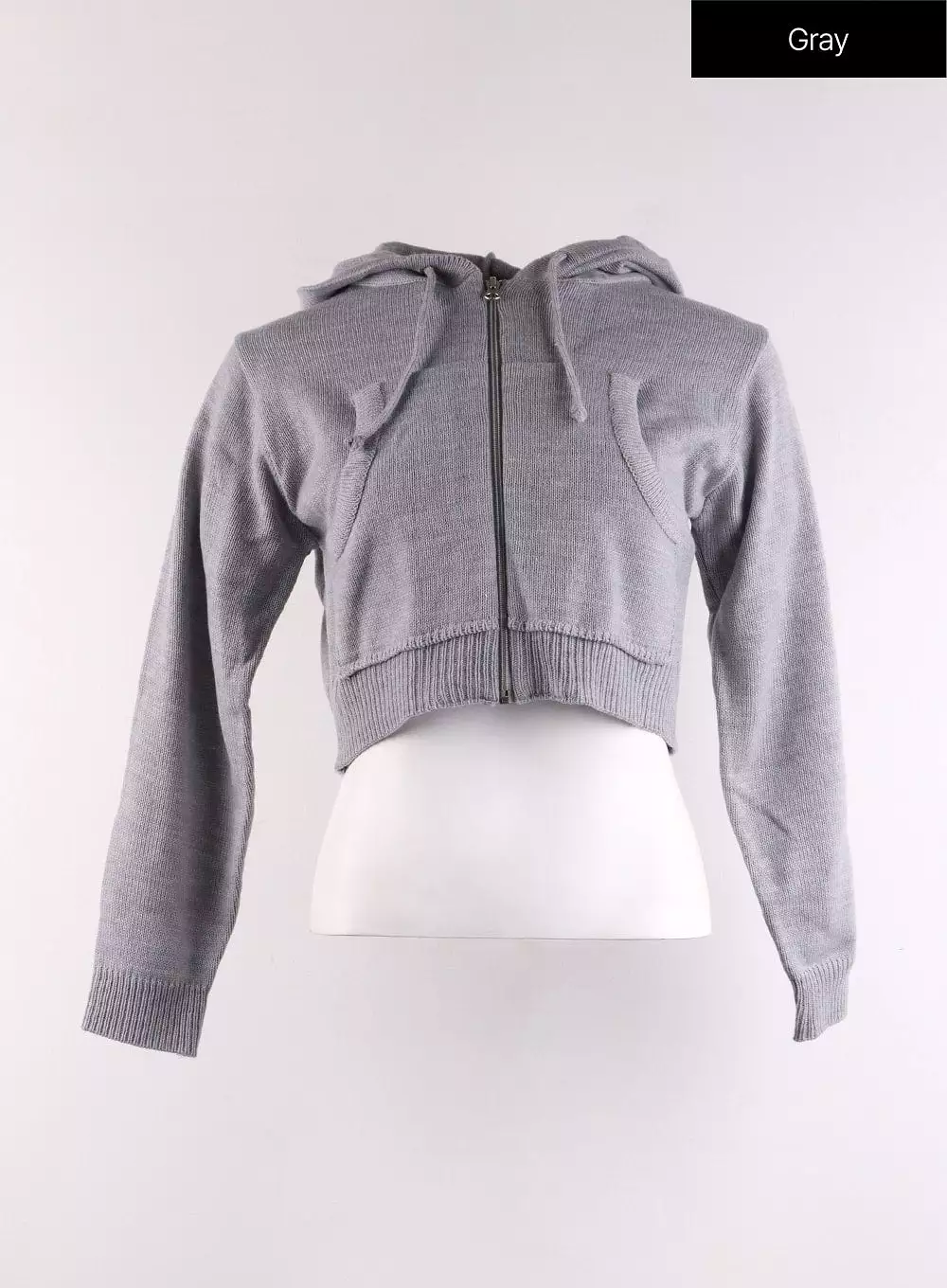 Solid Zipper Cropped Hoodie CF401