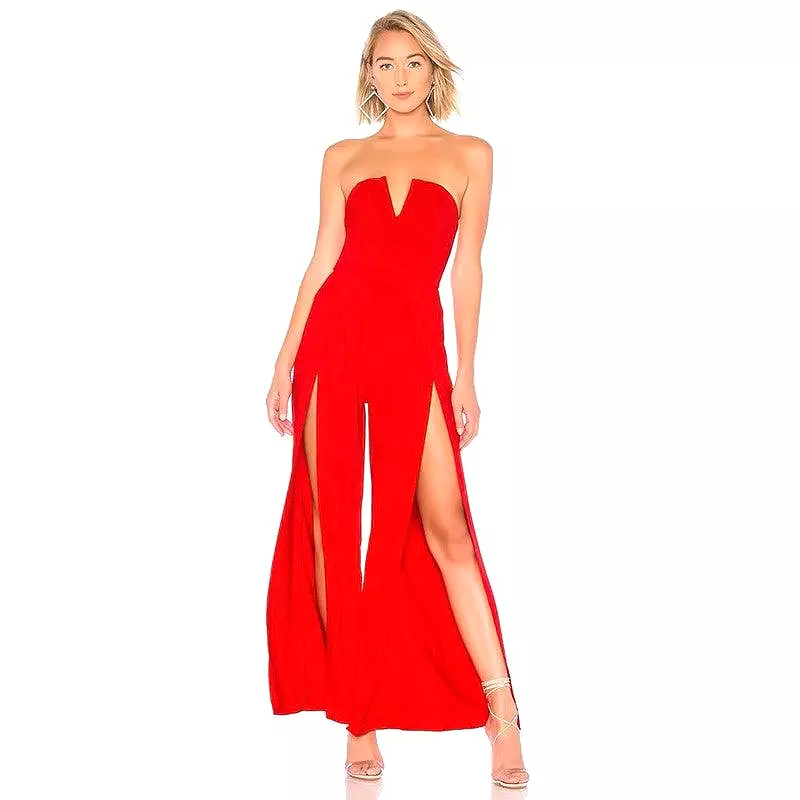 Strapless Sleeveless Slit Women Design Jumpsuits