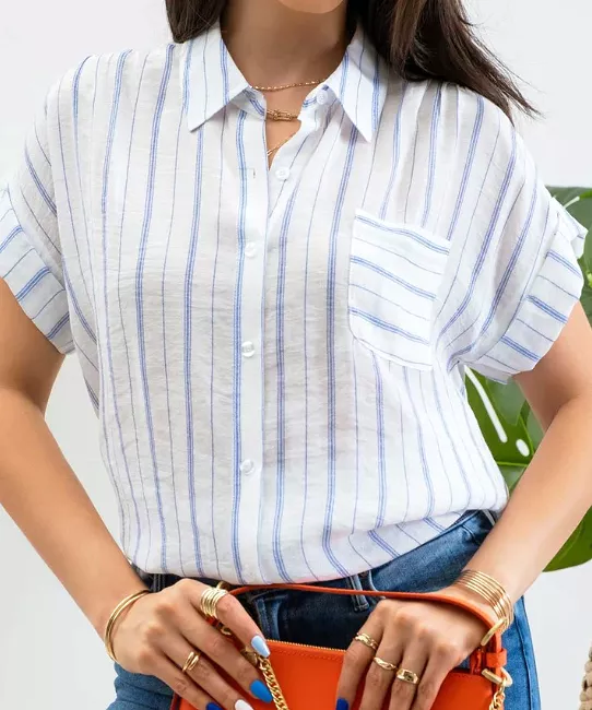 Stripe Button Down Shirt - Royal Blue