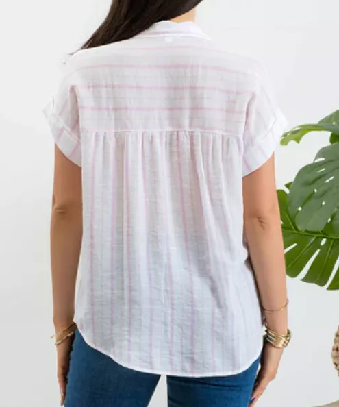 Stripe Button Down Top - Pink