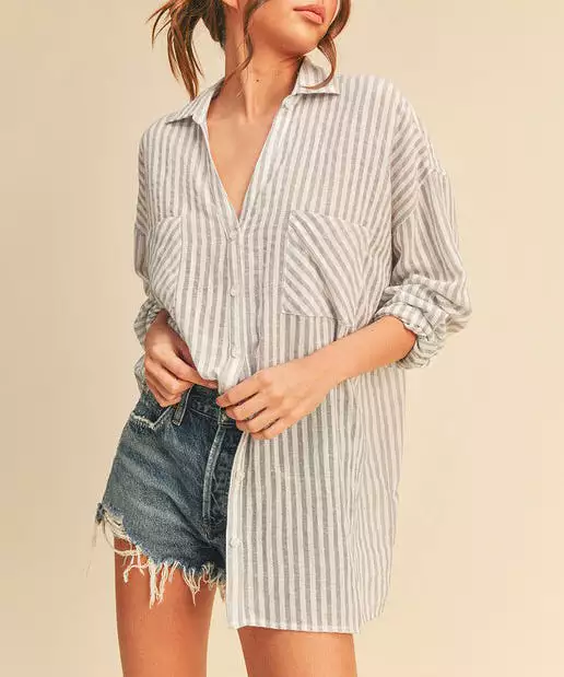 Striped Button Down Shirt - Grey