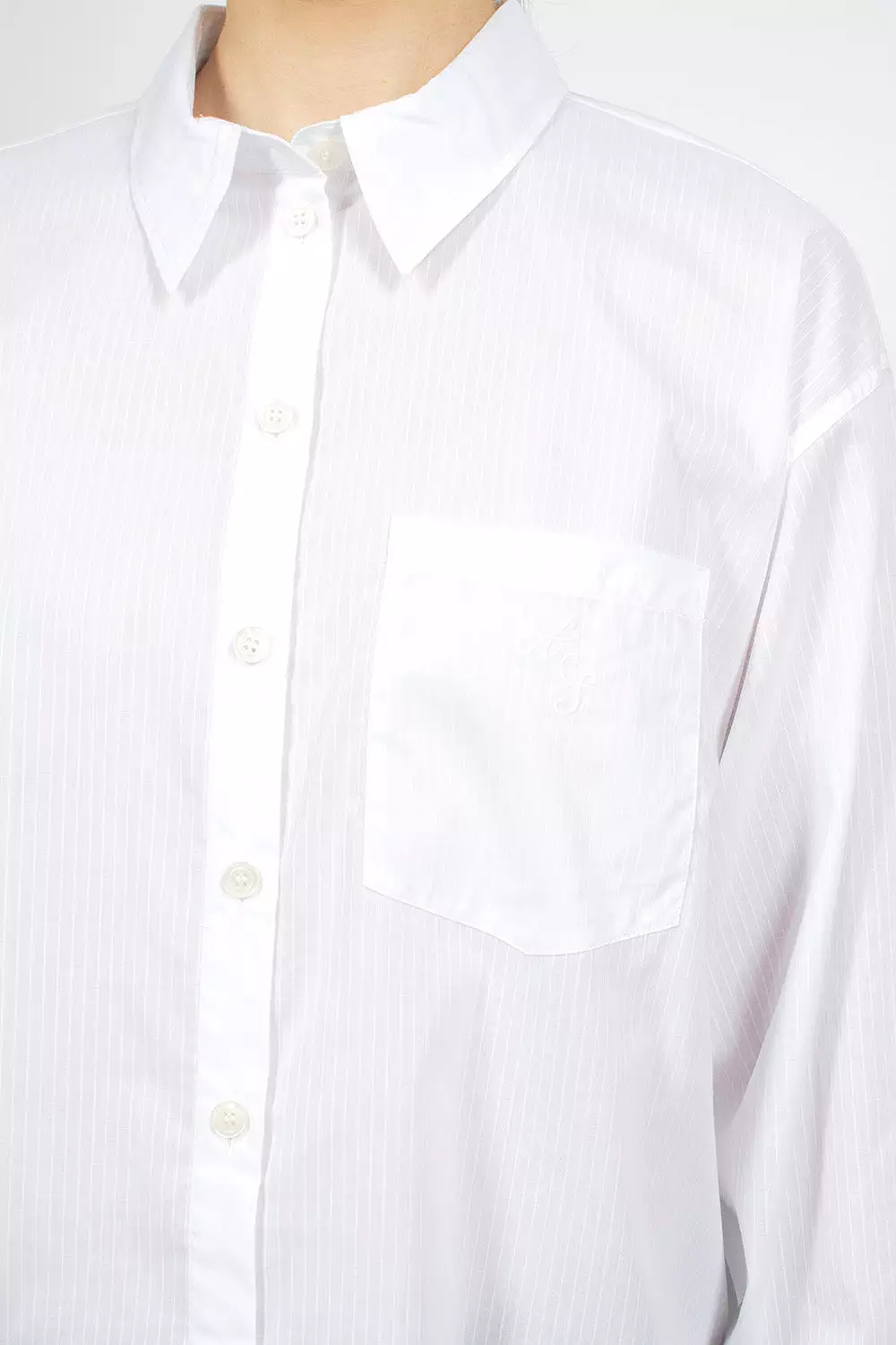 Striped Button-Up Shirt White