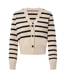 Striped Pattern Knit Cardigan In Beige