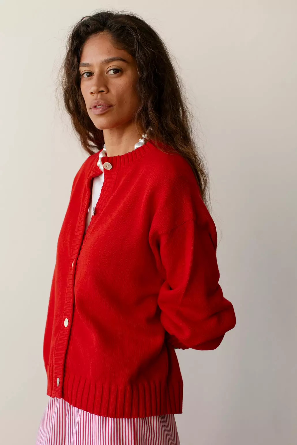 The Cotton Knit Cardigan in Tomato