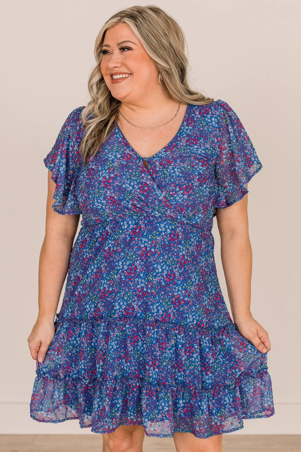 The Night Is Young Floral Dress- Cobalt Blue