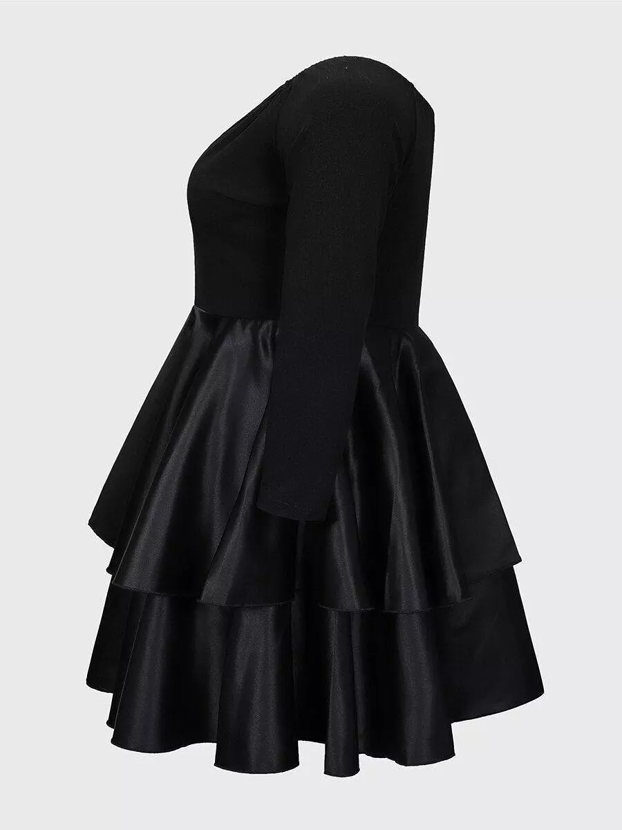 Tiered Black Plus Size Party Dress