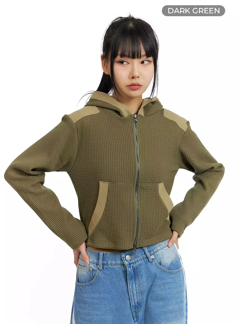 Two-Tone Cropped Hoodie Jacket CM407