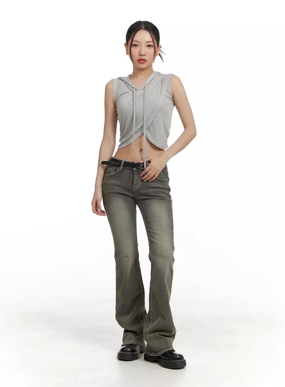 Unbalanced Wrap Sleeveless Cropped Hoodie CA416