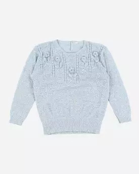 Vintage Woman's Baby Blue Rose embellished Knit Jumper - XS