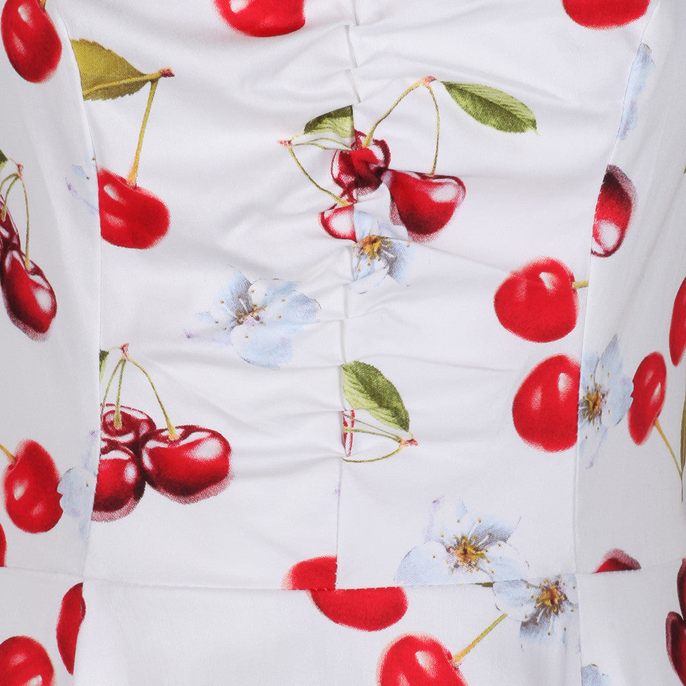 White and Red Cherry Print Rockabilly 50s Swing Dress