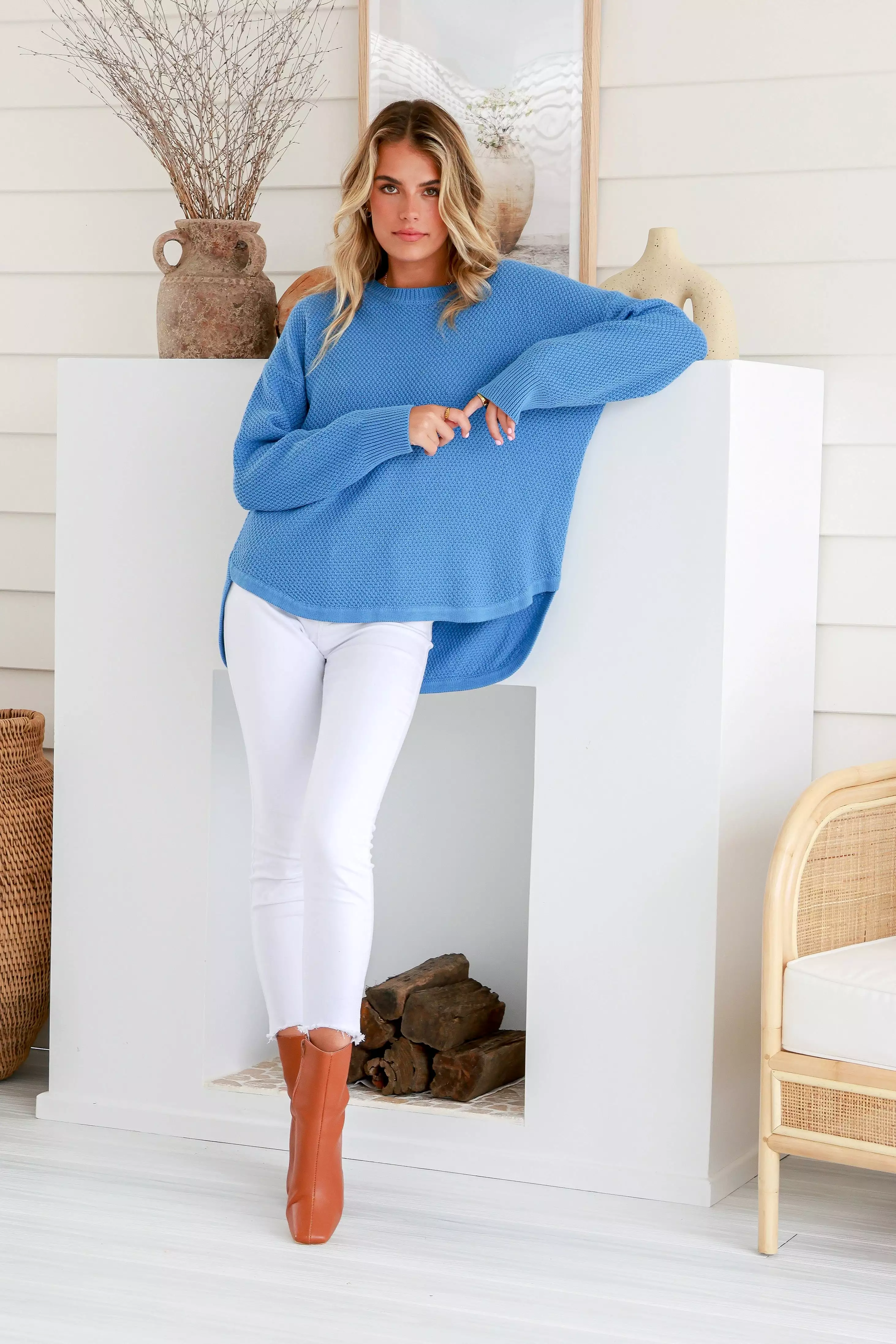 Willow Blue Waffle Knit Jumper