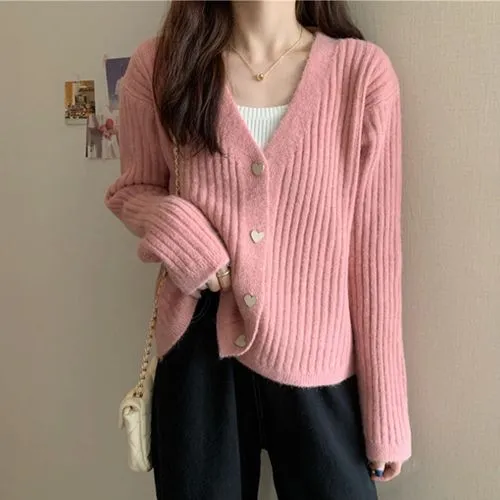 Women's Coat Long Sleeve Sweaters & Cardigans Button Simple Style Solid Color