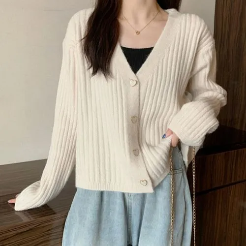 Women's Coat Long Sleeve Sweaters & Cardigans Button Simple Style Solid Color