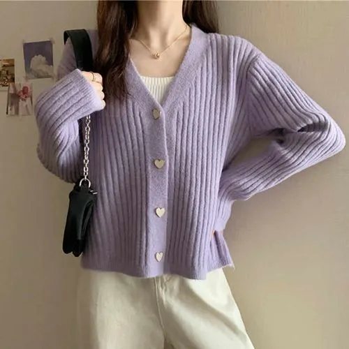 Women's Coat Long Sleeve Sweaters & Cardigans Button Simple Style Solid Color