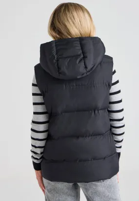 Womens Black Mid Length Padded Gilet Jacket