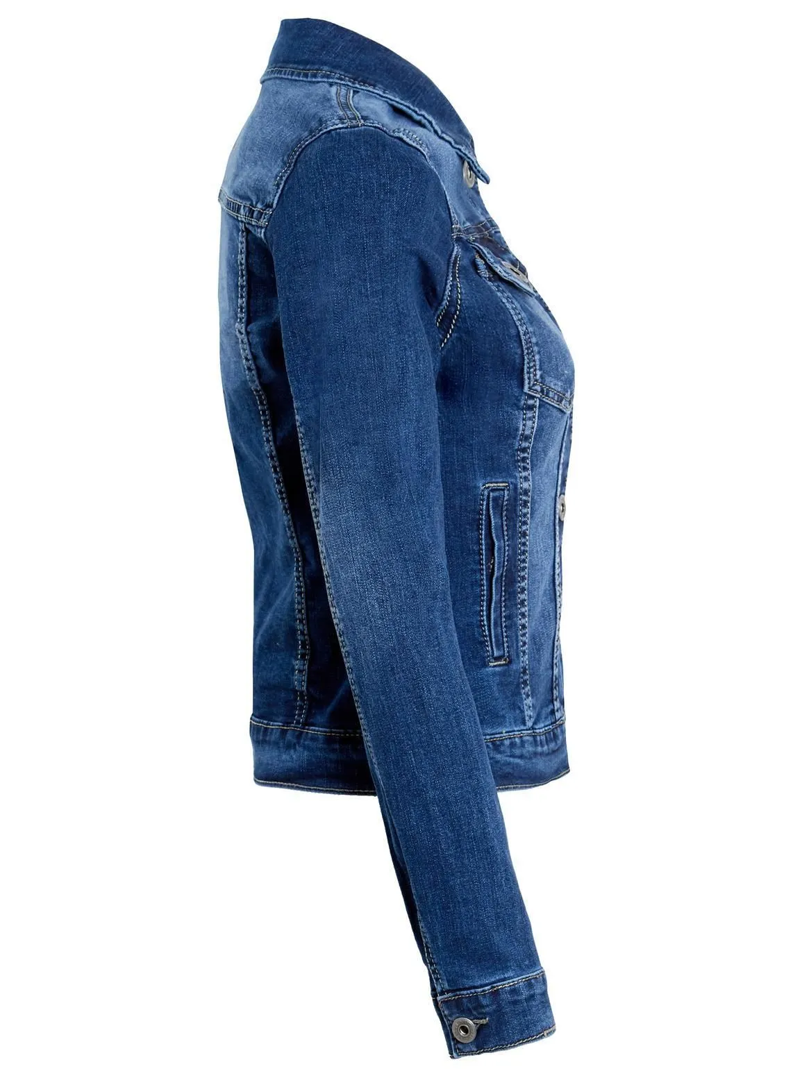 Womens Fitted Stretch Denim Jacket, Mid Blue, UK Sizes 6 to 14