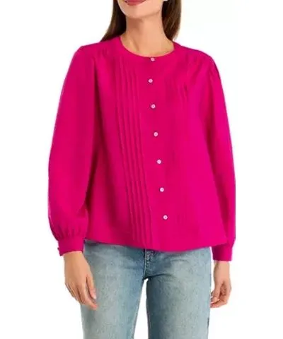 Wonderly Women's Petite Long Sleeve Pintuck Blouse