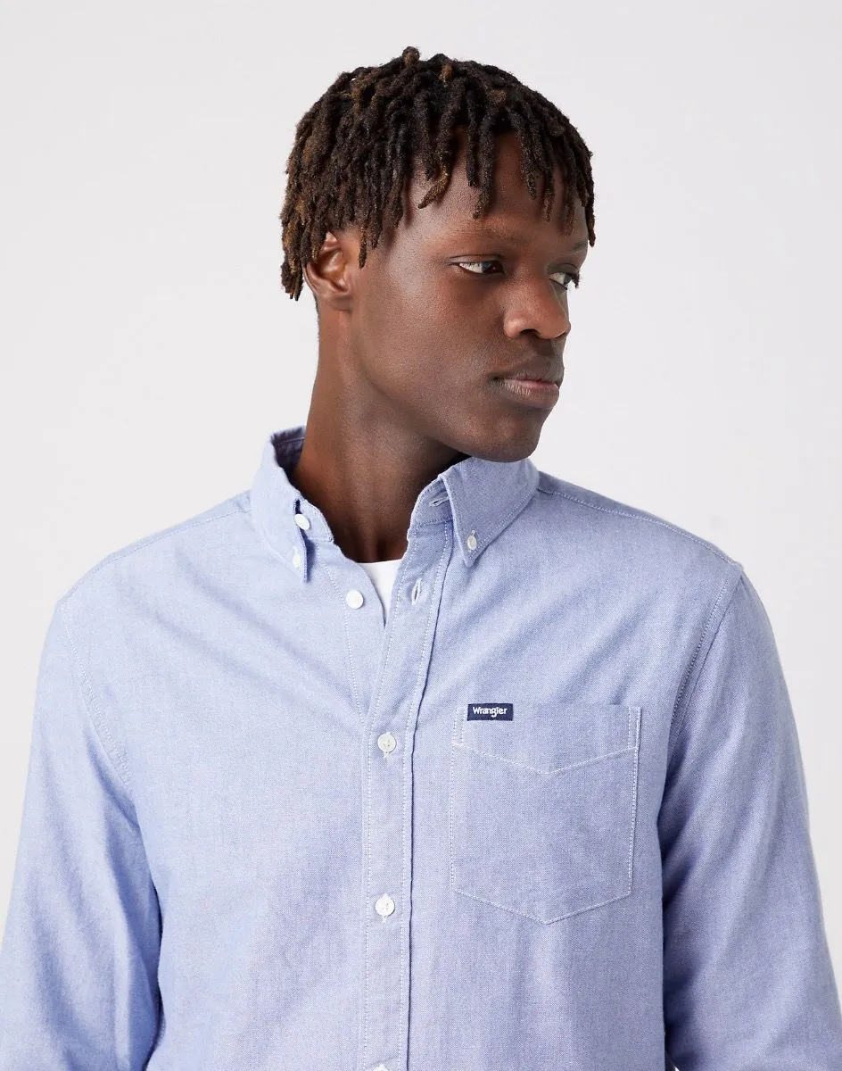 Wrangler Oxford Button Down Long Sleeve Shirt Blue Tint