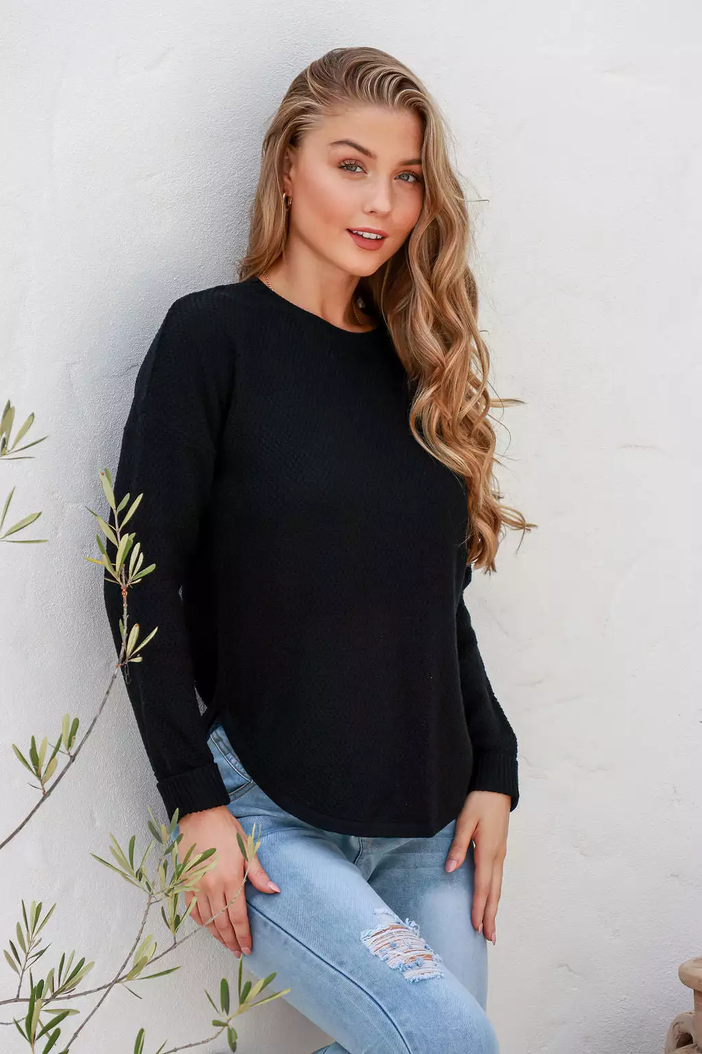 Zip Back Cotton Knit Jumper - Black