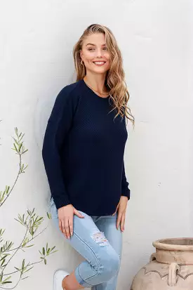 Zip Back Cotton Knit Jumper - Ink Navy